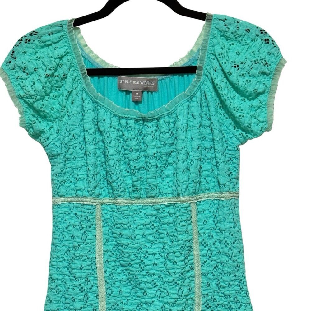 Y2K Babydoll Cap Ruffle Sleeve Aquamarine Blue Gilmore Girls Top Womens Small - Picture 3 of 11